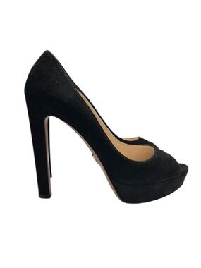 Prada Black Suede Peep Toe Pumps Size 38